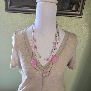 3 Stran Pink Beaded Necklace